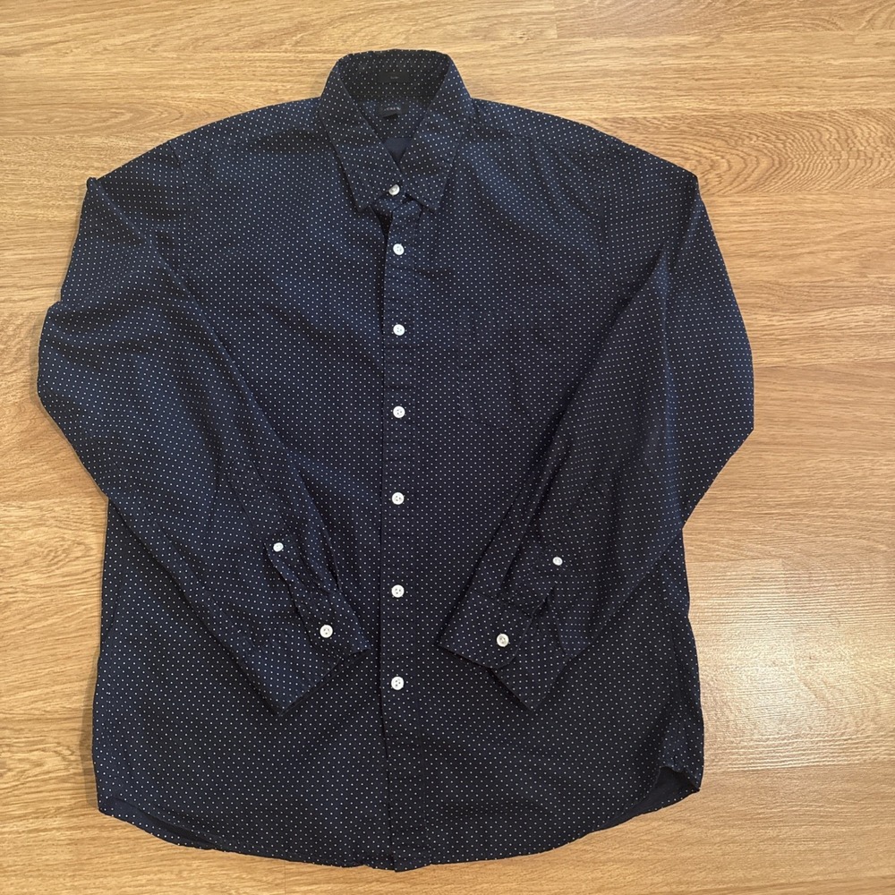 J Crew Shirt Men's Large Slim Blue Geometric Print Long‎ Sleeve Preppy